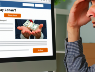 A person looking worried while seeing the webpage of an online payday loan service on the computer screen