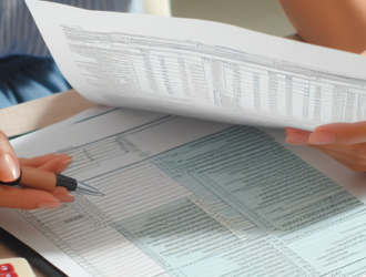 A person reading through important tax documents on a desk