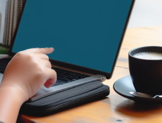 A person sitting at a cafe while browsing affordable apartment listings on their laptop