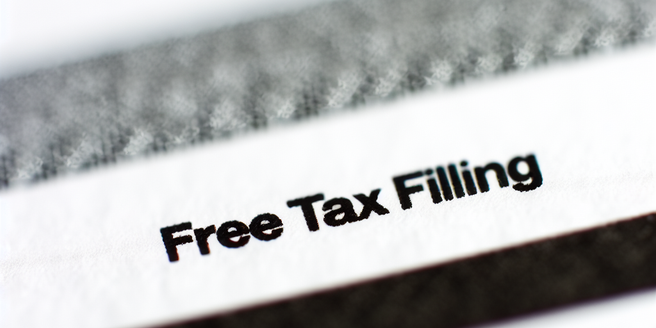 Macro shot of a document titled 'free tax filing', content partially visible